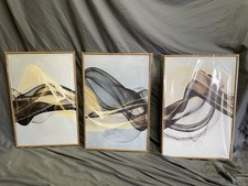Modern Abstract Blue Yellow White Framed Canvas Painting Set Wall Art Livingroom