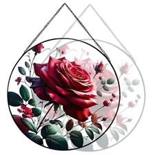 Red Rose Stained Glass Window Hanging,8" Valentines Day Rose Gifts for ROSE