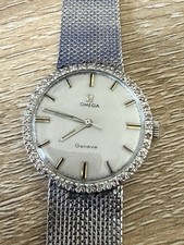 18ct White Gold Omega Watch-Unisex-with Diamo...
