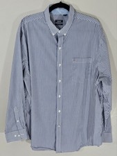 IZOD Men's Long Sleeve Button Down Shirt Blue White Striped XL Non-Iron Stretch