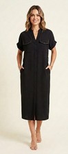 Mango Suit Shirt Dress 2 BlackButton Short Sleeve Shift Collared Midi