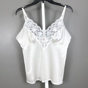Vintage Briar Creek Camisole USA Nylon Wide Lace Trim Off White Cream Large Cami