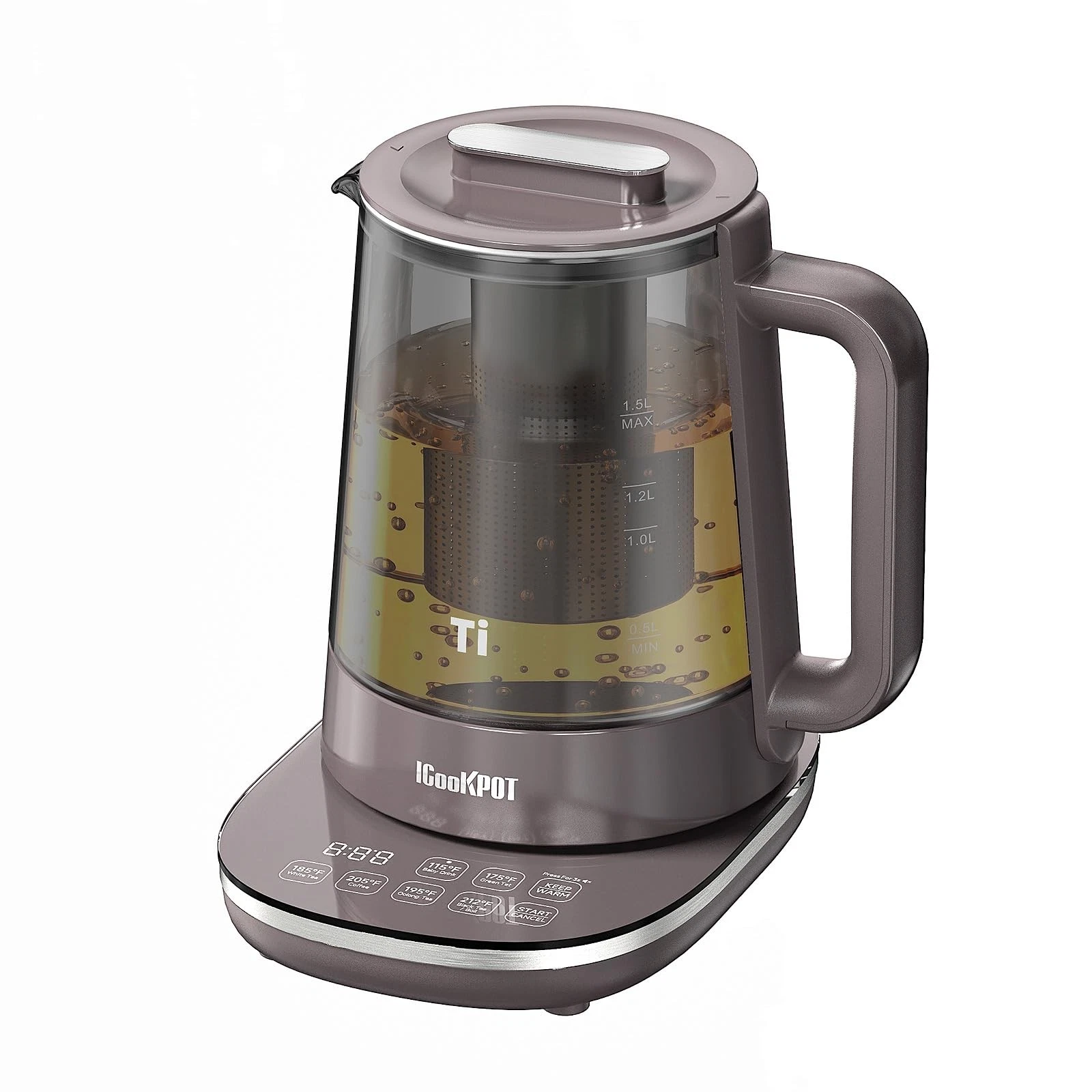 1500W Titanium Hot Tea Maker Glass Electric Kettle with Infuser and Temperatu...