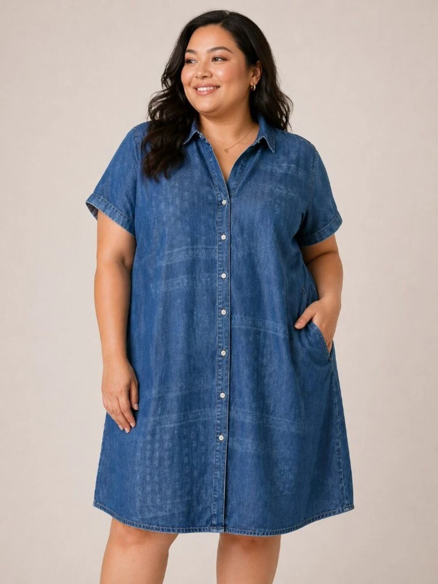Denim Plus Size Shirt Dresses for sale | eBay