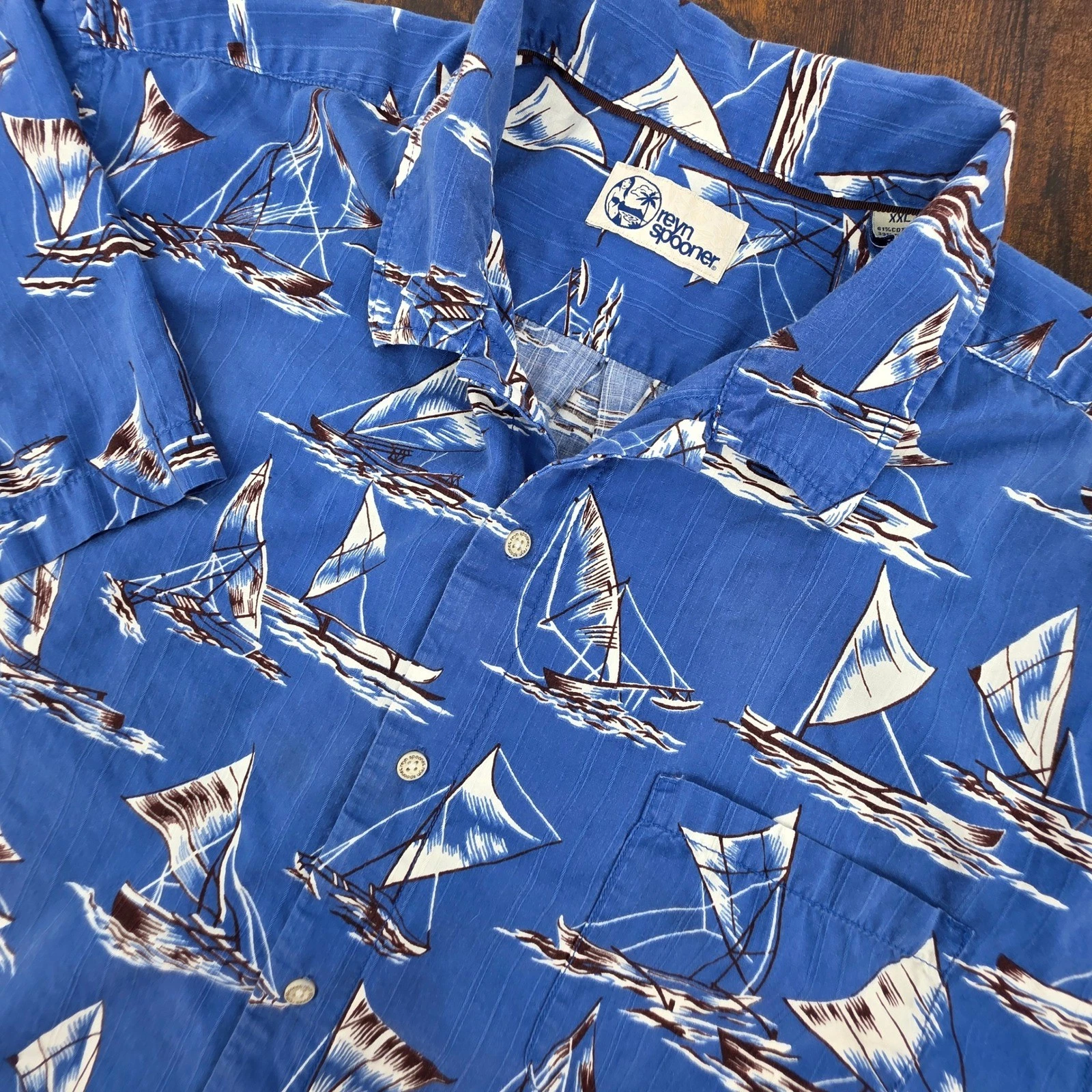 Reyn Spooner Sailboat Print Button Down Shirt Mens XXL Blue Nautical Boats