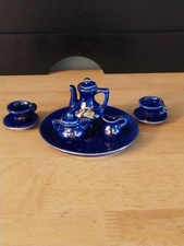 Cobalt Blue W/ Gold Design Mini Tea Set Teapot 9 Pc Vintage Taiwan