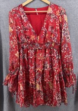 Free People Closer to The Heart Mini Ruffle Tiered Dress Red Floral Large