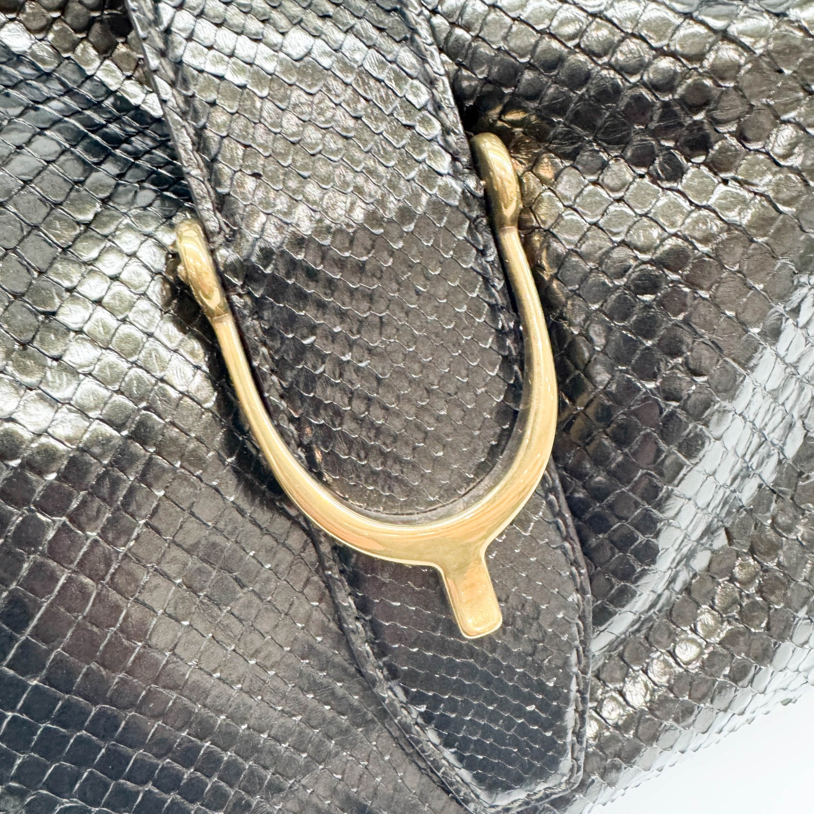 GUCCI Stirrup Dark Bronze Python Embossed Leather… - image 14