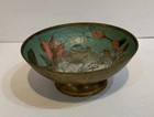 Blue Pink Gold Floral Metal Decorative Pedestal Bowl, Round Metallic Finish — photo 2