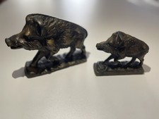 Zwei Massive Wildschweinfiguren 5 6 Kg Metall / Bronzeoptik Jagd Deko Sammler