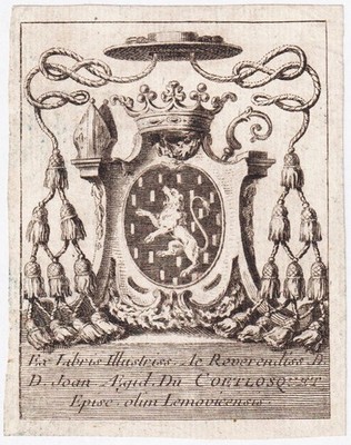 Exlibris Du Coetlosquet Eveque Limoges Religieux Blason Bookplate Gravure 18E