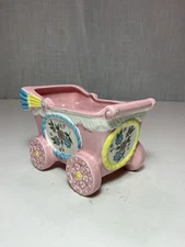 Inarco Japan Baby Shower Carriage Planter Vase Pink With Blue Floral Design