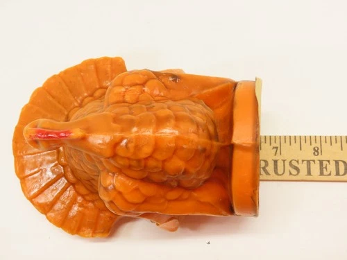 Gurley Turkey Wax Candle Thanksgiving Figurine Orange Vintage Large  6.5"H D2719 image 10