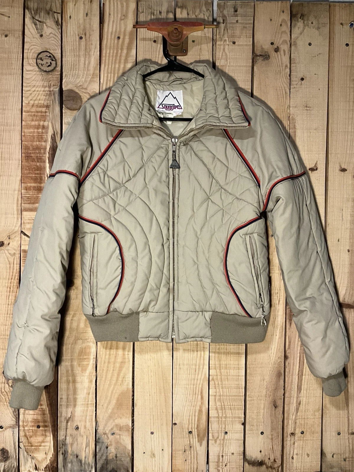 Vintage Snuggler Ski Jacket Designer Zipper Snow Ladies 14/LL Tan