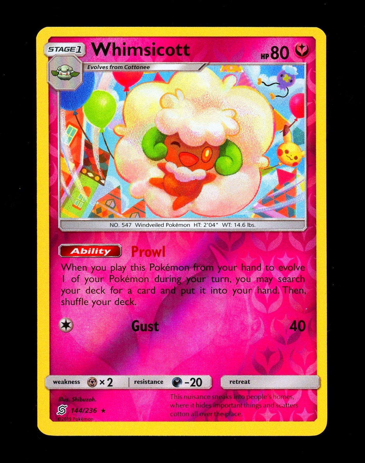 2019 Pokemon WHIMSICOTT Unified Minds REVERSE HOLO Foil Sun & Moon Card 144/236
