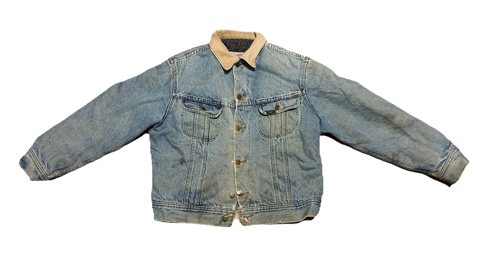 Vintage Lee Storm Rider Denim Jacket Mens 40 Blanket Lined Distressed Thrashed