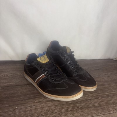 Bullboxer Men s Black Leather Sneakers Casual Lace -up Shoes-size 10 Brown Trim