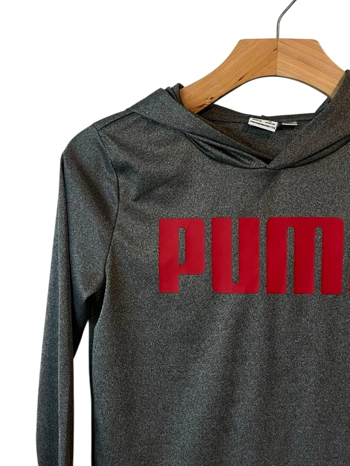 Camisa con Capucha Puma Jóvenes Niños M 10-12 Gris Manga Larga Estampado Gráfico Logo Activo Foto 2 de 4