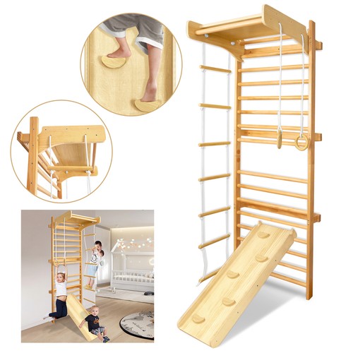 Kletterwand Klettergerüst Sprossenwand Kinder Turngeräte mit Klimmzugstange `^ - 第 1/12 張圖片