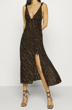 NWT FREE PEOPLE SzL ZAHARA V-NECK FRONT SLIT MIDI DRESS ONYX COMBO
