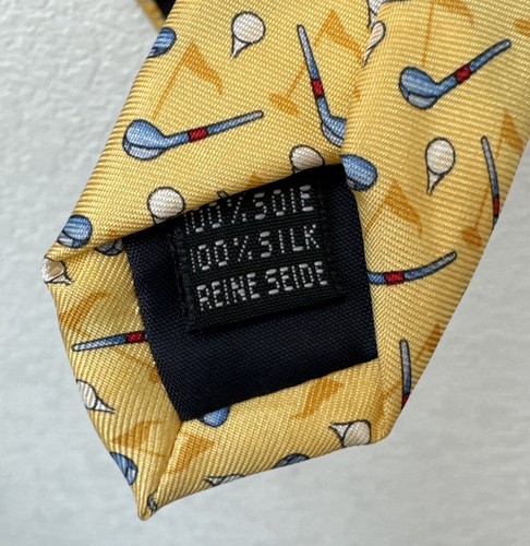 Eximious Of London, Silk Tie, Yellow Golf Theme, Made In Italy - Picture 4 of 5