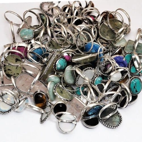 多种预石和混合宝石925纯银镀批发大量戒指 — 第 2/3 张图片