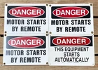 Vtg Danger Motor Starts by Remote Equipment Automatically Sign Lot x4 Metal 963A