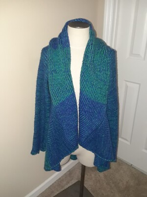 Alpaca Connection Blue Green Alpaca Wool Swing Duster Cardigan Sweater Sz S Peru