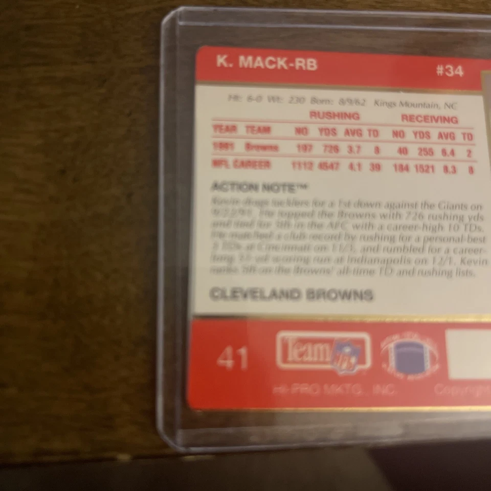 1992 Action Packed - #41 Kevin Mack - Image 3 of 4