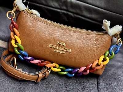 COACH Charlotte Shoulder Bag With Rainbow Chain In Soft Leather