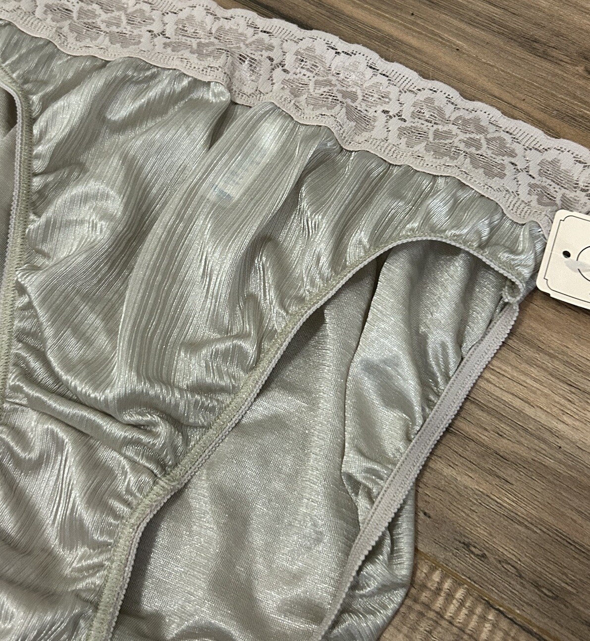 Vintage New Myonne Panties Nylon Light Green Lace Panties Size 7 Hi Cut