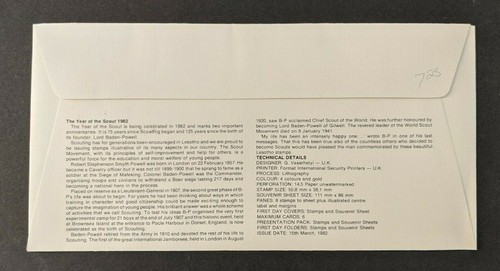 1982 75th Anniversary of Scouting First Day Cover FDC Lesotho - Picture 2 of 2