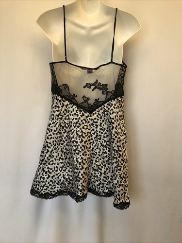 Victoria Secret Silk Nightie Womens Medium Animal Print Sheer Lace Negligee - Picture 3 of 11
