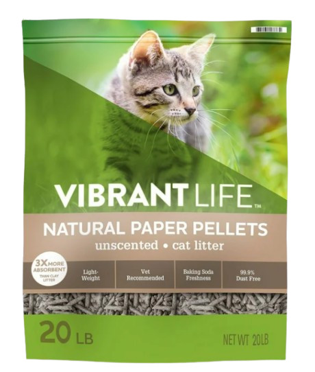 3 Pack Vibrant Life Natural Paper Pellets Cat Litter, Unscented, 20 lb