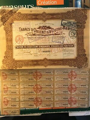 Tobac d'Orient et d'Outremer - 250 Fr action from 1920 - PARIS