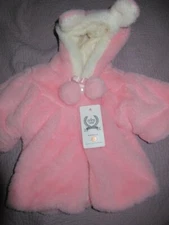nwt Dudu Diary pink faux fur bunny ears jacket baby girls 6 m free ship USA