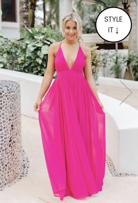 Pink Lily 'It All Begins With Love' Magenta Maxi Gown Dress Lined Slit