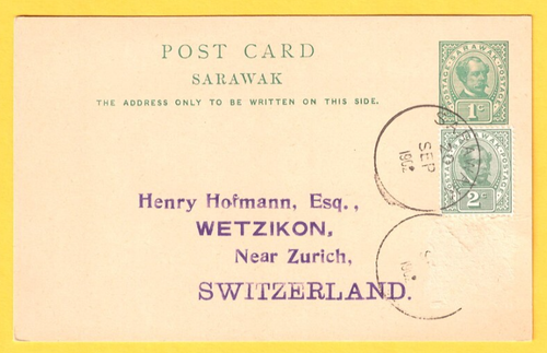 SARAWAK Malaya Straits Singapore Switzerland 1c uprated stationery stationary