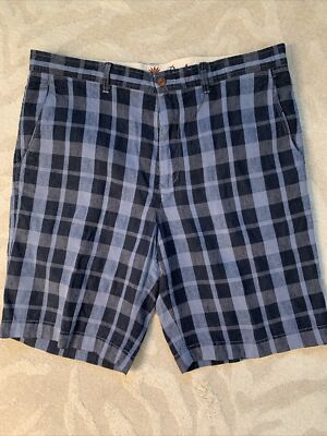 Tommy Bahama Mens Flat Front Bermuda Shorts Sz 34 Blue Plaid 100% Silk