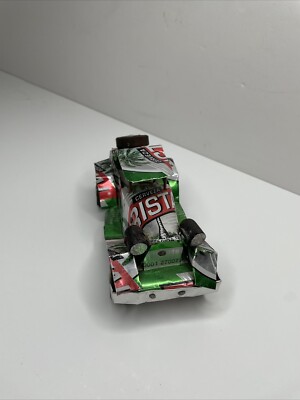 Vtg Tin Can Car Handmade W/Cristal Beer Cans Folk Art