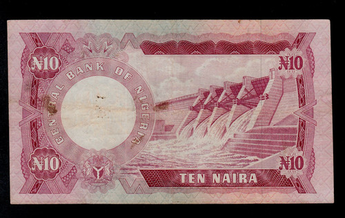NIGERIA 10 NAIRA ND ( 1973-78 ) PICK # 17a F-VF. - Picture 2 of 2