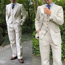 Summer Mens Casual Suits 2 Pieces Regular Fit Jacket Wide Leg Pant for Wedding