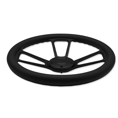 Hot Rod 14" 5 Holes Billet Aluminum Steering Wheel w/ Horn Button Black Wrap - Picture 3 of 5