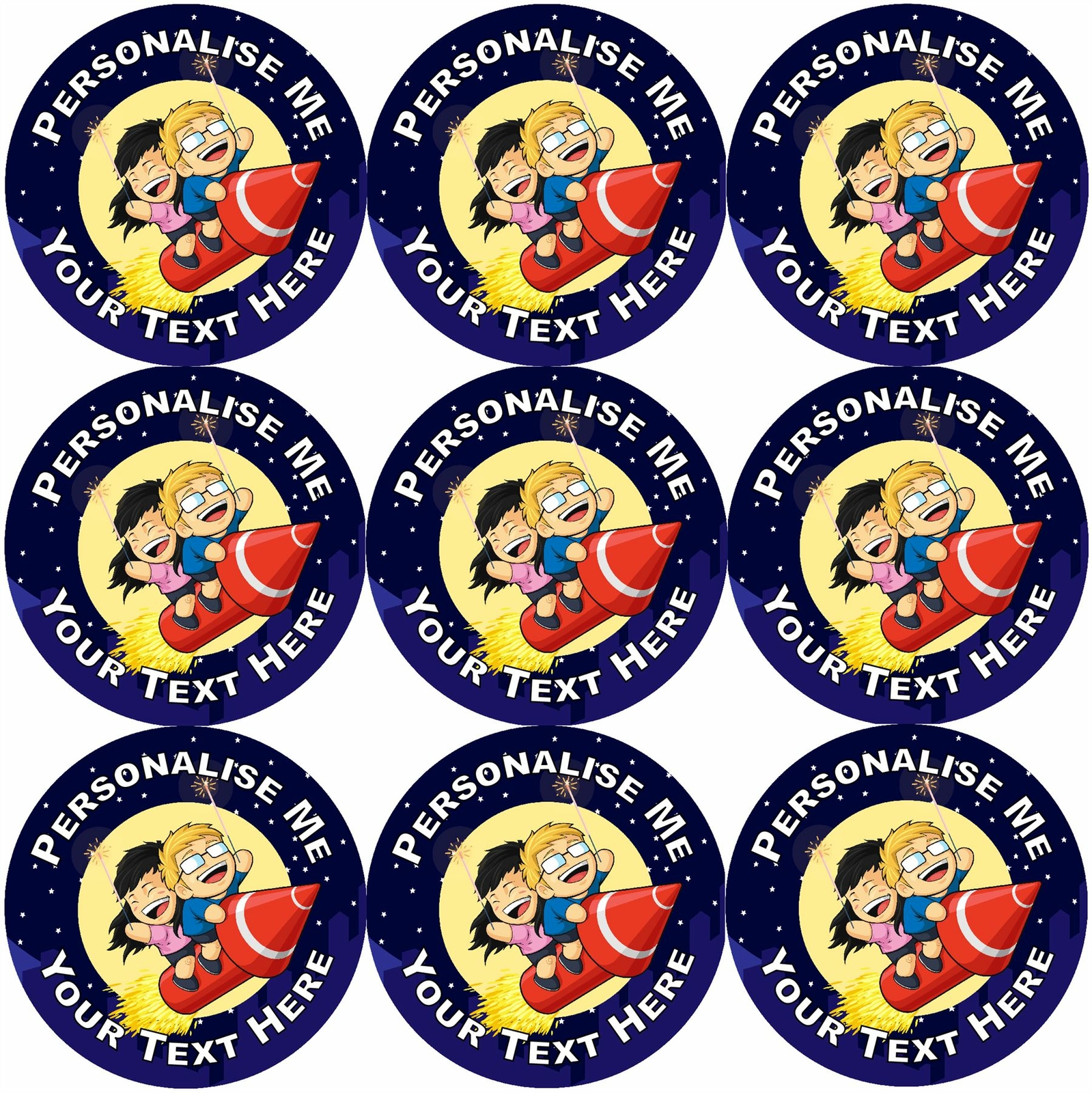 144 Personalised Sparkle Fireworks 30mm Glossy Reward Stickers