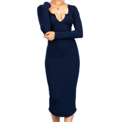 Women Black Navy Basic Bodycon Casual Activewear Long Sleeve Dress | 2  Dresses | eBay