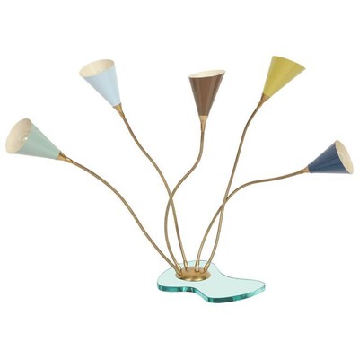 Stilnovo Table Lamp, Enameled Metal Shades on Glass Base, circa 1960s