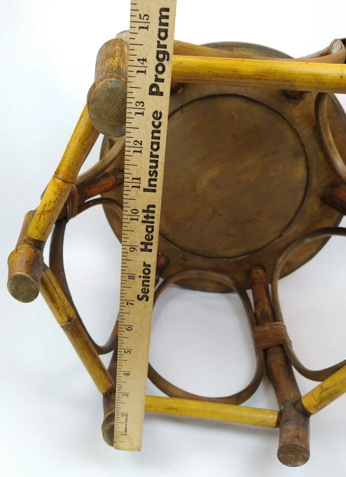 1960s Bent Bamboo 18" T Foot Stool Side Drinks Table Inlaid Pebbles Tiki Boho - Image 4 of 4