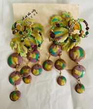 Estate Lunch at the Ritz Purple Green Enamel Leaf Grapes ? Earrings New