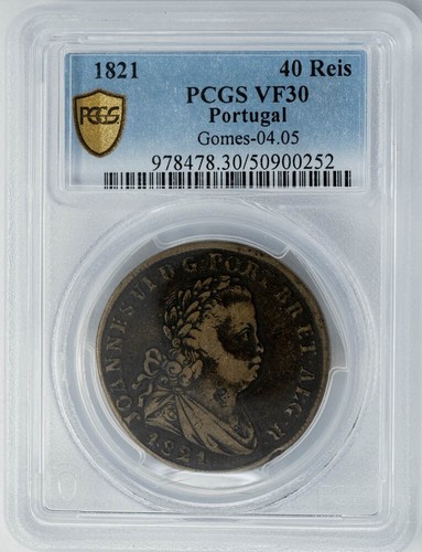 1821 Portugal 40 Reis Gomes-04.05 VF30 PCGS Secure 949951-16