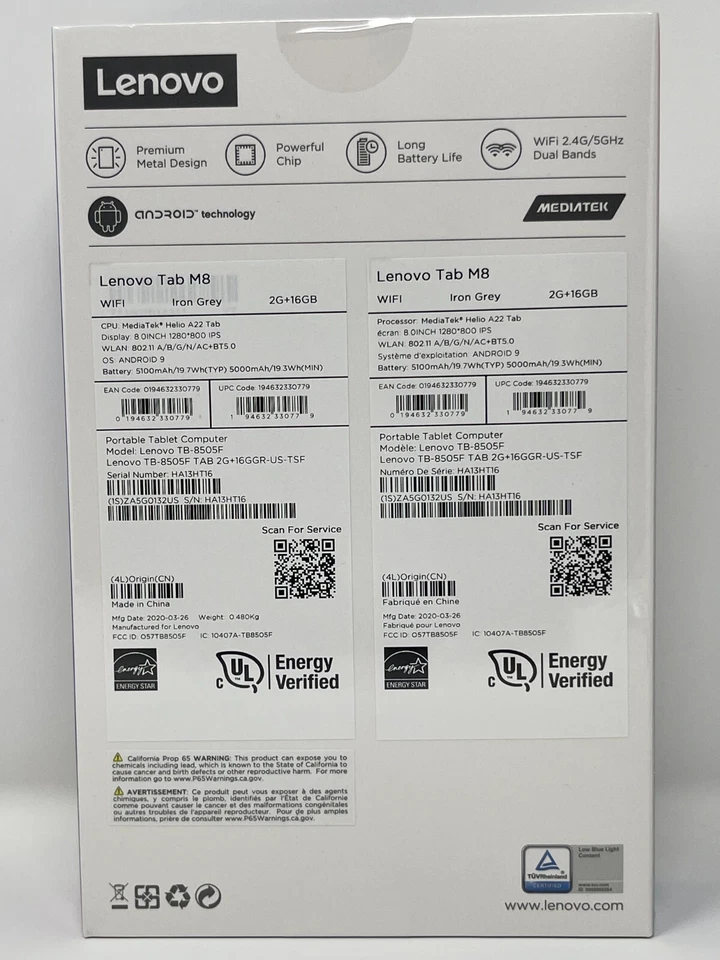 Lenovo Tab M8 HD Wi-Fi Android Tablet PC Computer 2 GHz 16 GB Iron Gray TB-8505F - Image 2 of 4